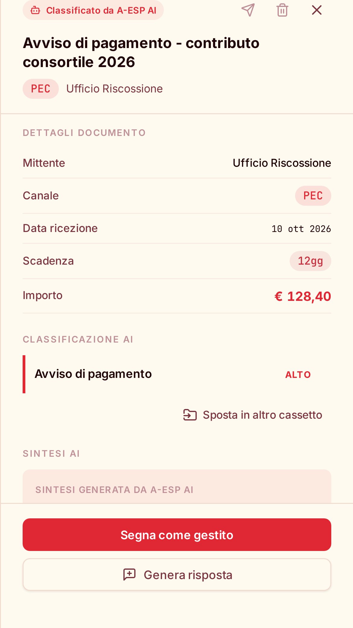 Anteprima dell'app A-ESP con dati di esempio