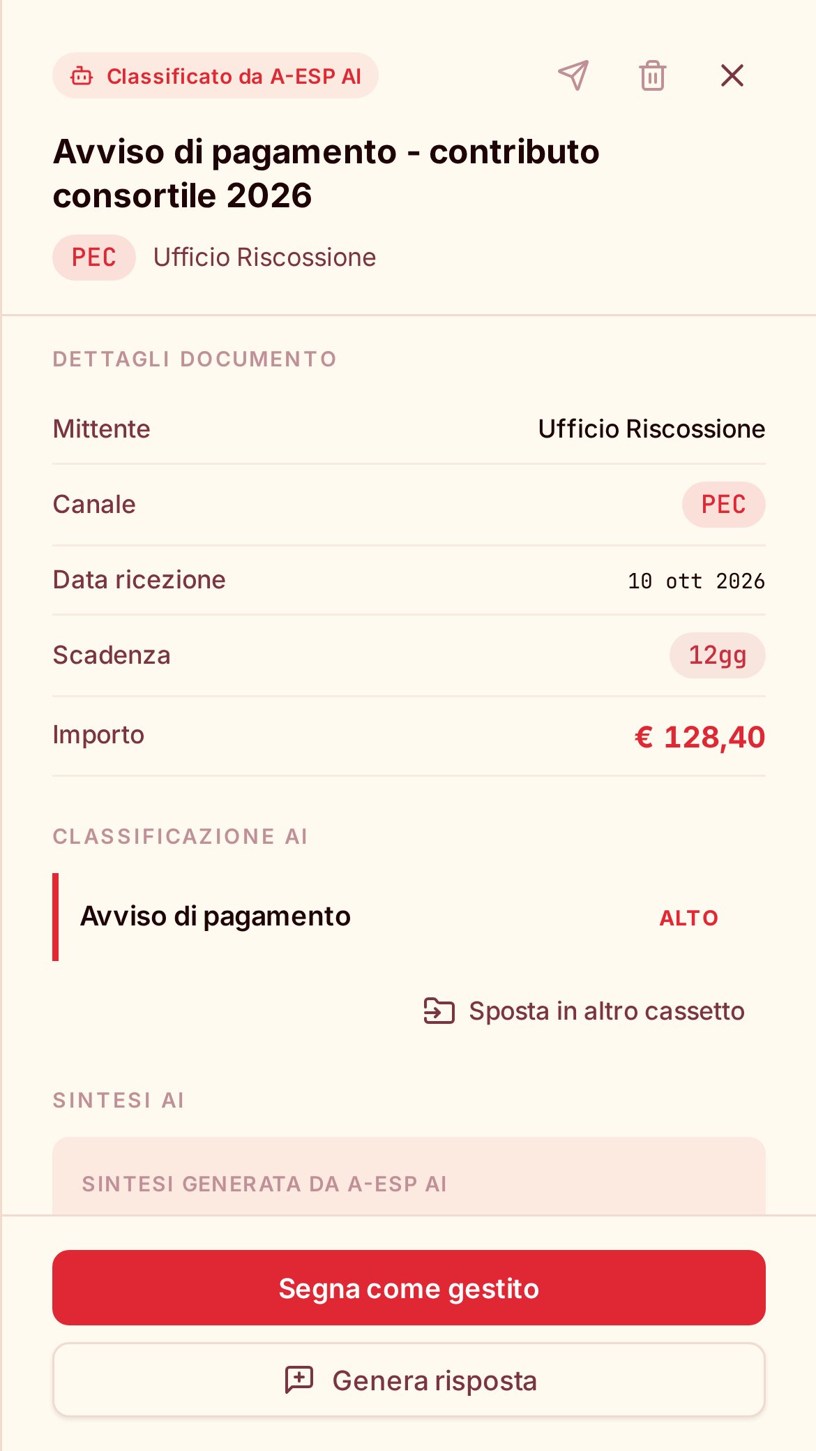 Anteprima dell'app A-ESP con dati di esempio