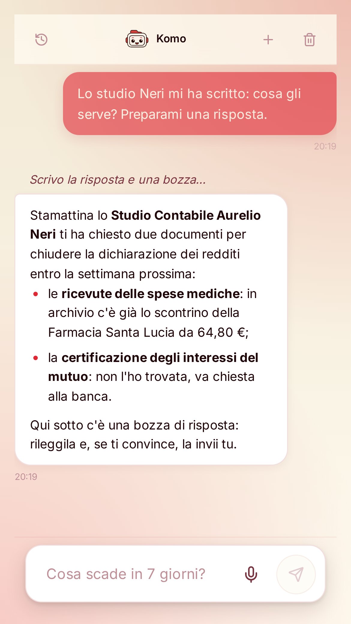 Anteprima dell'app A-ESP con dati di esempio