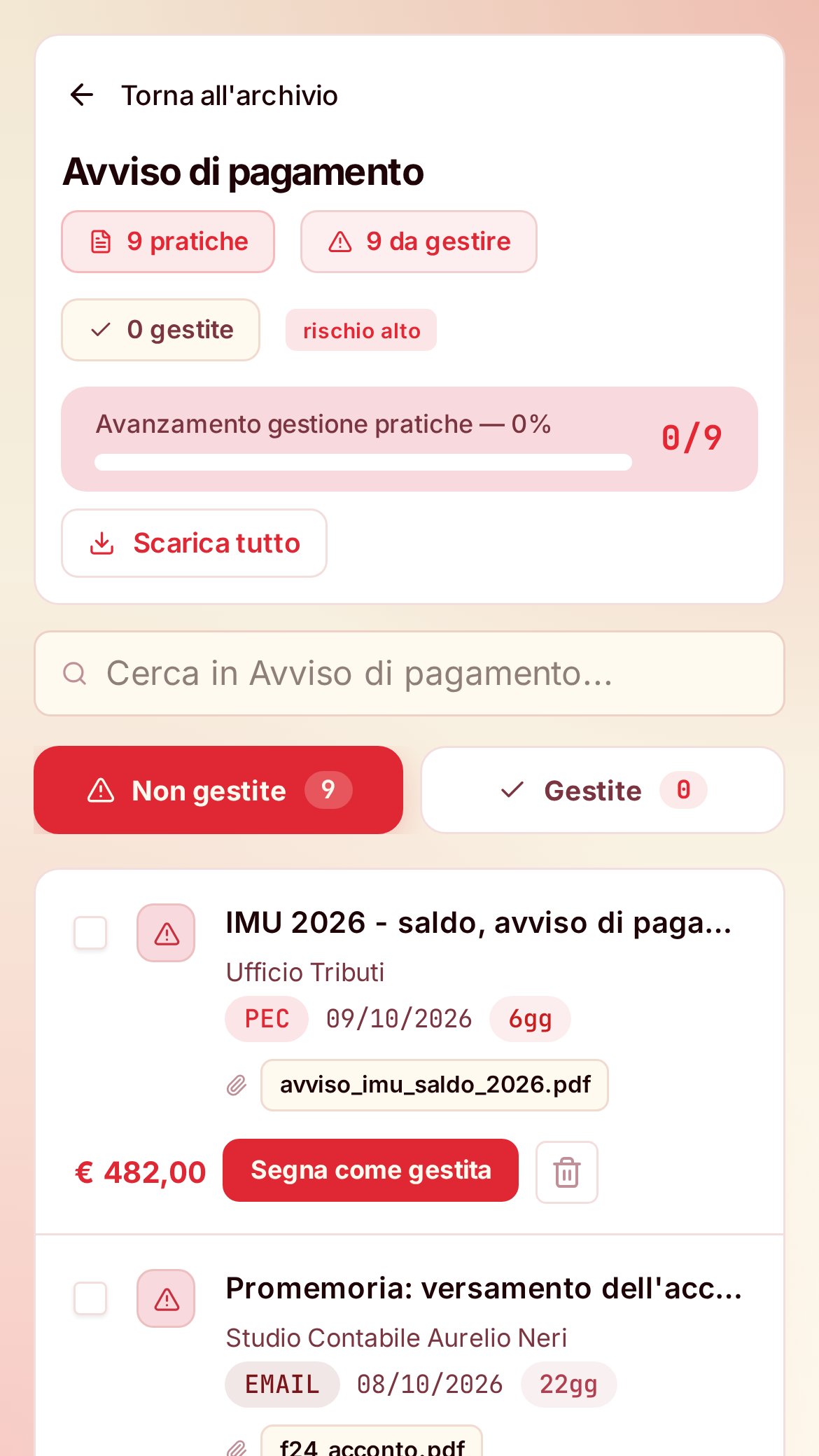 Anteprima dell'app A-ESP con dati di esempio