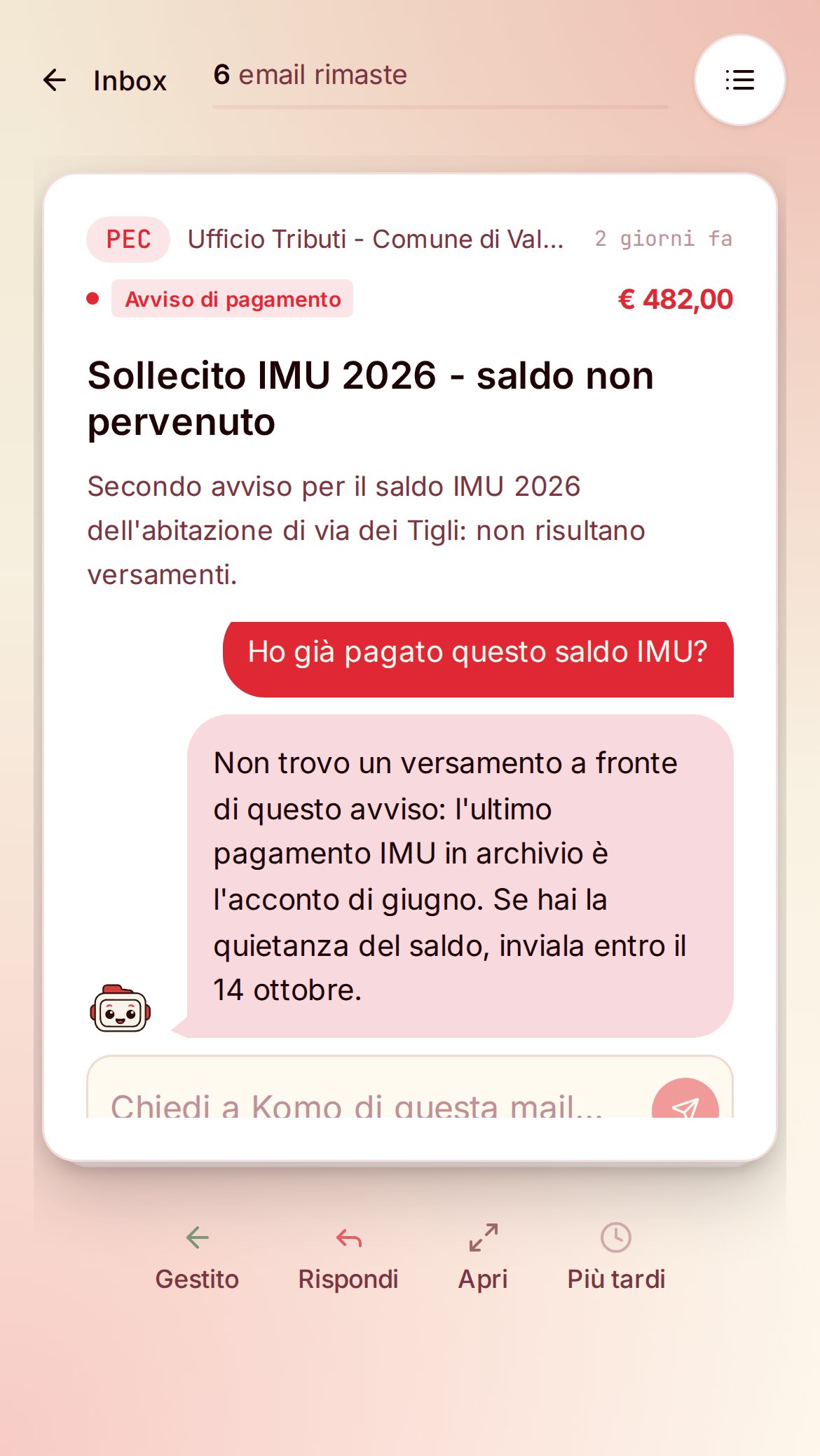 Anteprima dell'app A-ESP con dati di esempio