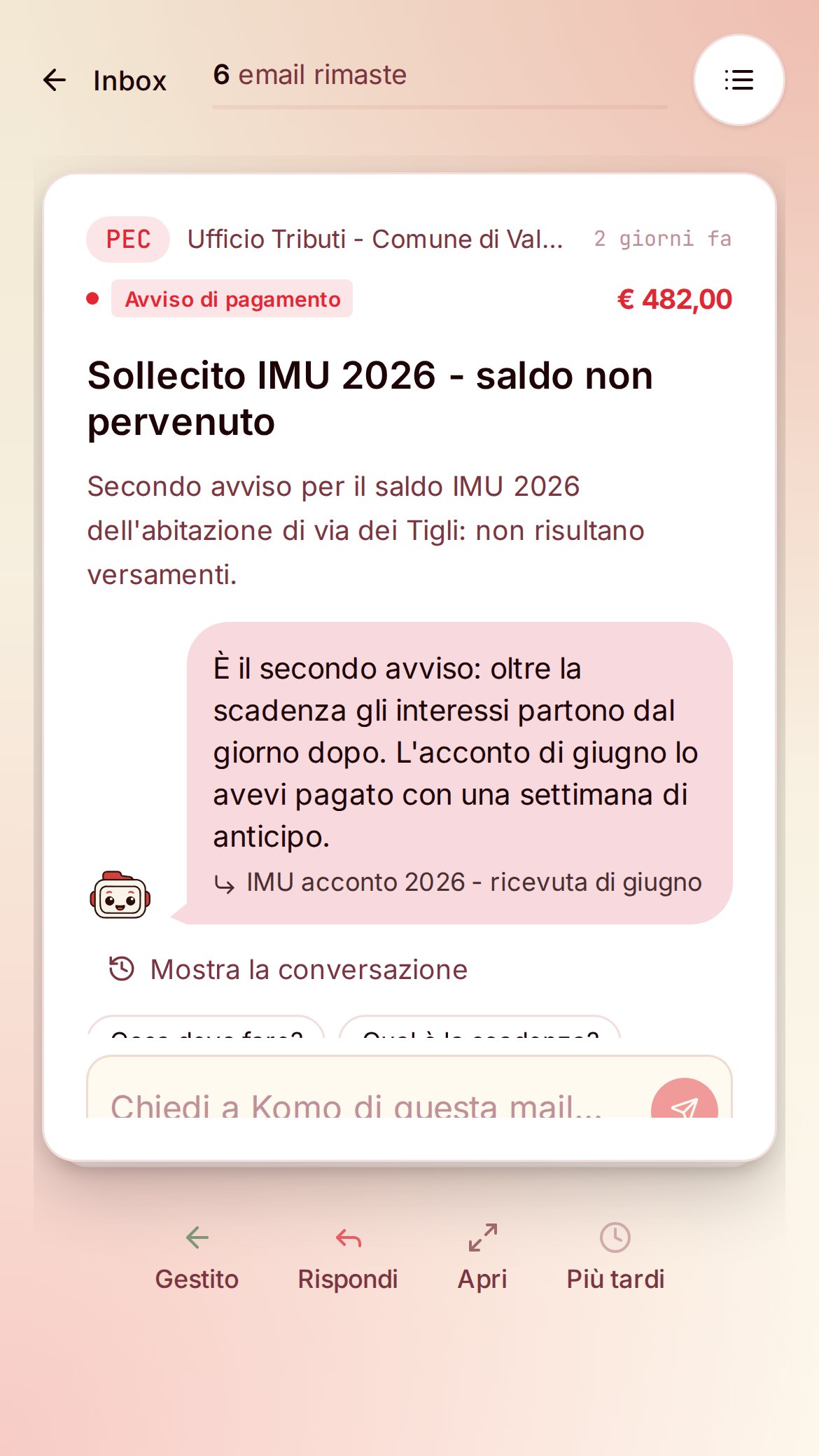Anteprima dell'app A-ESP con dati di esempio